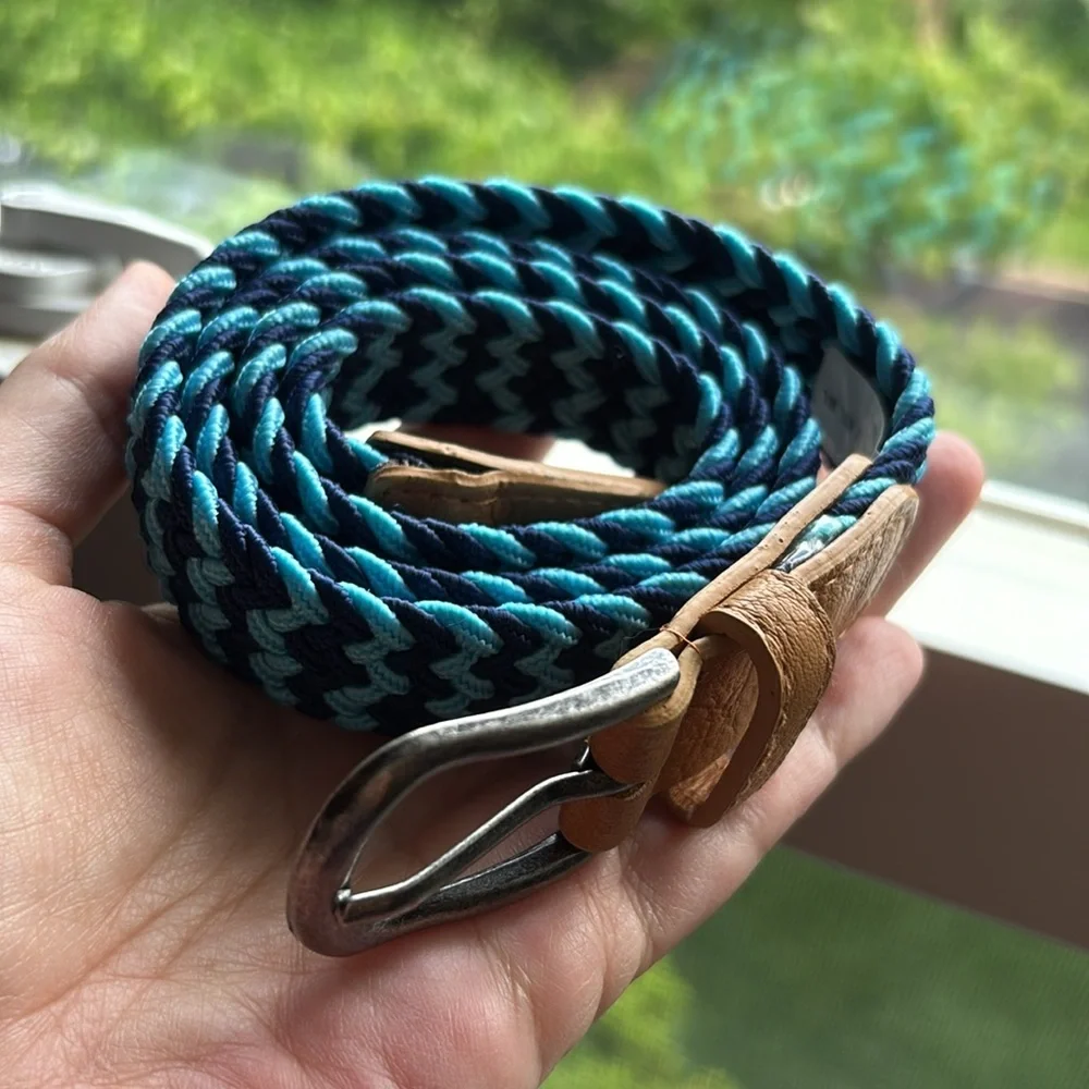 Peppercorn Kids blue braided elastic adjustable belt w/ pewter tone buckle